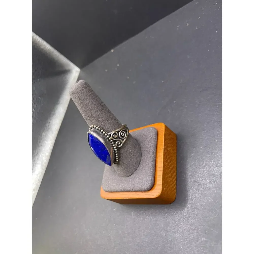 Vtg Blue Lapis Lazuli Faceted Gemstone 925 Sterling Silver Cocktail Ring Sz 9.5